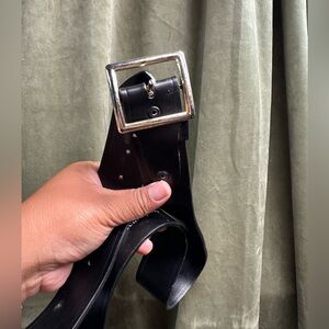 Black Leather Belt with Silver Buckle